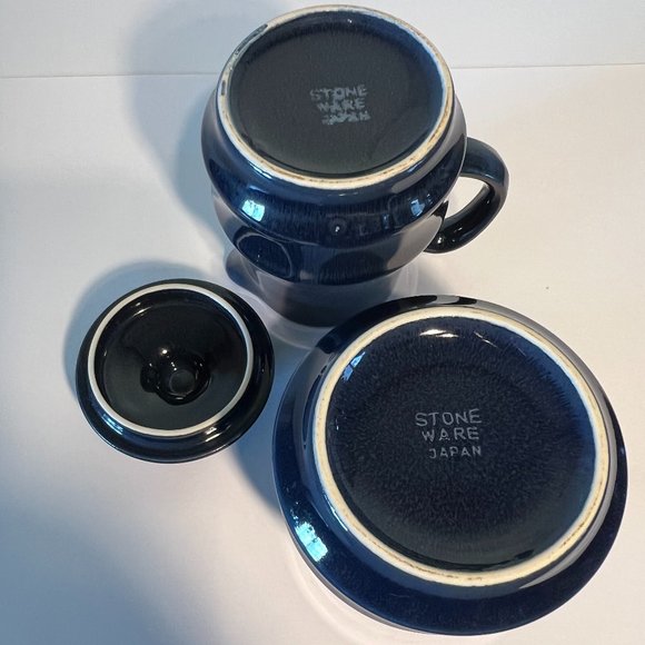 Cobalt Blue Stoneware Creamer & Covered Sugar Bowl Set ~ Made in Japan - Picture 8 of 9